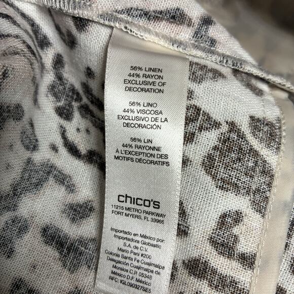 Chicos Vest Size 2 (L) Animal Print Open Front Linen Blend Functional Zip Pocket - Picture 5 of 7
